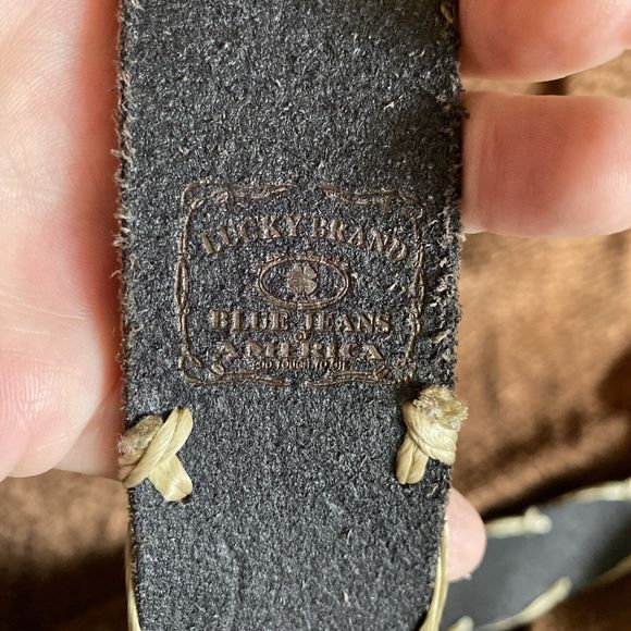 Lucky Brand BohoFiber Stitched Genuine Leather Belt 32”-36” Black With tan Fiber - Picture 9 of 9